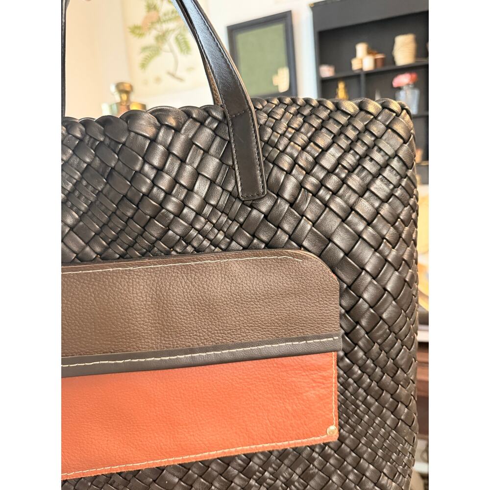 Falor Firenze Woven Leather Tote Bag Black Intrecciato Italian Leather Shopper - Picture 2 of 6